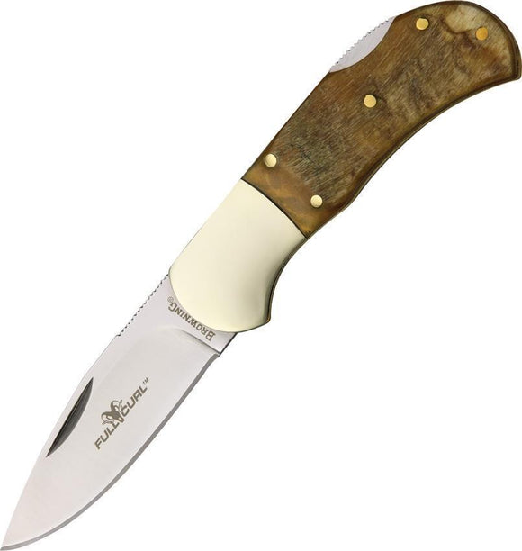 Browning Full Curl Lockback Sheep's Horn Handle Folding Drop Pt Blade Knife