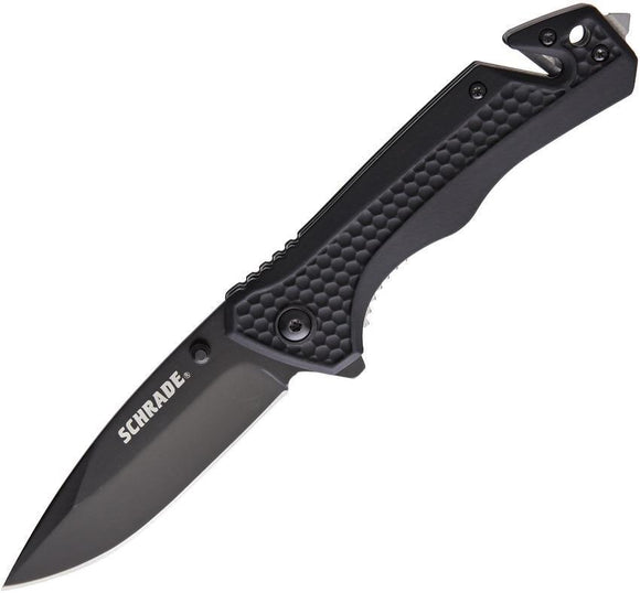 Schrade Linerlock Folding Blade Black Handle Glass Breaker Tip Knife