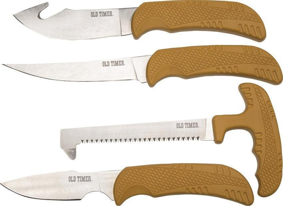 Schrade Old Timer 4pc Fixed Blade Brown Hunting Knife & Saw Kit Set