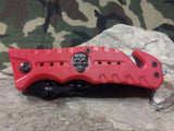8" Master Folding Pocket Knife A/O Rescue Red Skull Medallion - A010RD