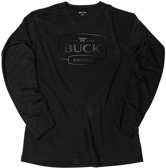 BUCK Knives Logo Men's Long Sleeve Black Sport-Tek Polyester T-Shirt