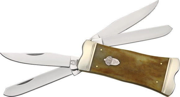 Rough Rider Double Take Trapper Folding Blade Smooth Tobacco Bone Knife
