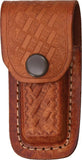 Folding Knife Brown Leather Sheath Embossed Basketweave Design 3 1/2" 
