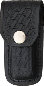 Sheath Folding Knife Black Leather Embossed Basketweave Design Fits 3.5"