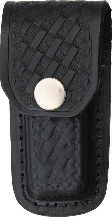 Sheath Folding Knife Black Leather Embossed Basketweave Design Fits 3.5