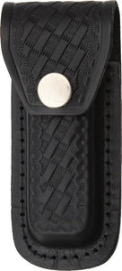Sheath Folding Knife Black Leather Embossed Basketweave Design Fits 4"