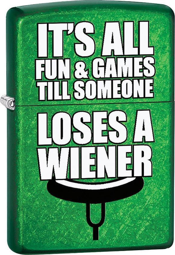 Zippo Lighter its all Fun and Games til Loses a Weiner Green Windproof USA New