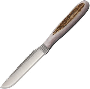 Anza Full Elk Stag Handle 4" Fixed Skinner Blade Knife w/ Belt Sheath