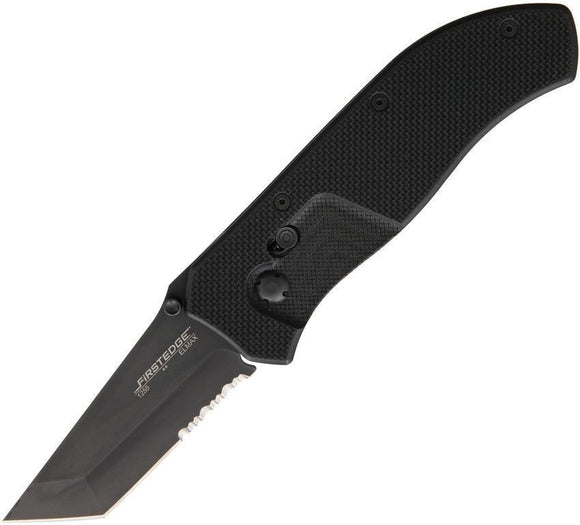 First Edge TrackLock Black G10 Handle Folding Part Serrated Blade Knife