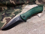 Elk Ridge A/O Spring Assisted Green Wood Black Folding Pocket Knife A002GW