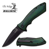 Elk Ridge A/O Spring Assisted Green Wood Black Folding Pocket Knife A002GW