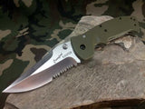 CRKT Crawford Kasper Folding Green Knife - Half Serrated - 6783sod