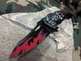 Dark Side Folding Fantasy Knife  A/O Plain Flame Skull Silver & Red 5" A034RD