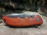 Elk Ridge Spring Assisted Linerlock Folding Pocket Knife Brown Wood Satin 4.5" Clsd - a004sw