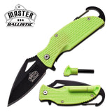 Master Assisted Open Folding Knife Green Pocket w/ Carabiner Clip Hiking - a027gn