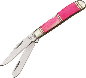 Rough Rider Trapper Lockback Folding Blade Pink Bone & Channel Inlay Knife