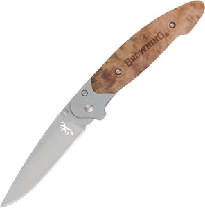 Browning Linerlock Brown Wood Handle Stainless Folding BeadBlast Blade Knife