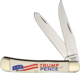Frost Cutlery Trump Pence Trapper White Bone 2016 Handle Stainless Folding Knife