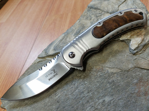 Elk Ridge Burl Wood Handle Pocket Knife With Mirror blade - a014bu