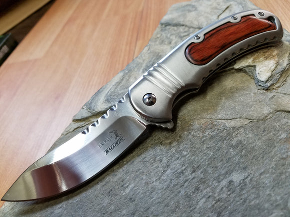 Elk Ridge Brown Pakkawood Handle Spring Assisted Pocket Knife - a014lw