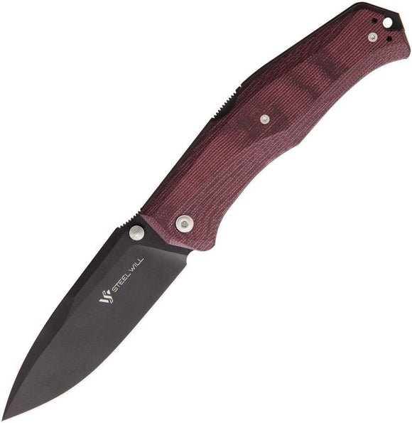 Steel Will Gekko 1505 Lockback Maroon Handle Steel BLK Folding Blade Knife