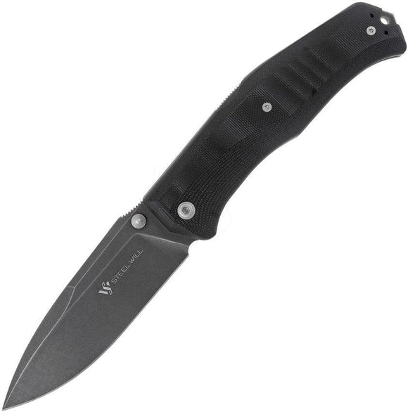 Steel Will Gekko 1509 Lockback Glass Breaker Black G10 Folding Blade Knife