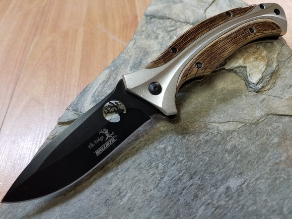 Elk Ridge Ballistic Spring Assisted Folding Pocket Burl Wood Knife - a155wt
