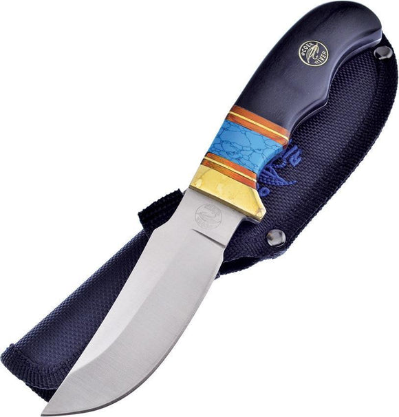 Frost Fixed Blade Hunter Ocoee River Black Wood Blue Stone Stainless Knife