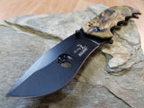 Elk Ridge Camo Spring Assisted folding knife with black blade - a158ca
