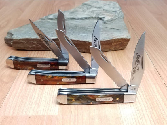 Schrade LOT OF 3 Medium Trapper Imperial Amber Folding Pocket Knives