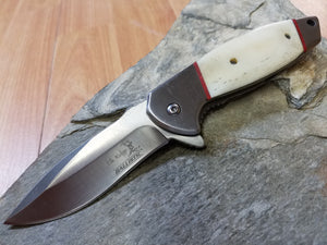 Elk Ridge Ballistic Assisted Open White Smooth Bone Pocket Knife - A163BN