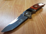 Elk Ridge Brown Wood Folding Assisted Open Pocket Knife Satin Drop Pt - A167PW