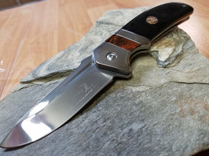 Elk Ridge Black Wood Folding Assisted Open Pocket Knife Plain Drop Pt - A167BK