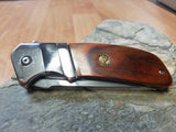 Elk Ridge Brown Wood Folding Assisted Open Pocket Knife Satin Drop Pt - A167PW