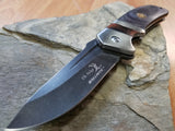 Elk Ridge Grey Wood Folding Assisted Open Pocket Knife Stonewash Drop Pt - A167GY