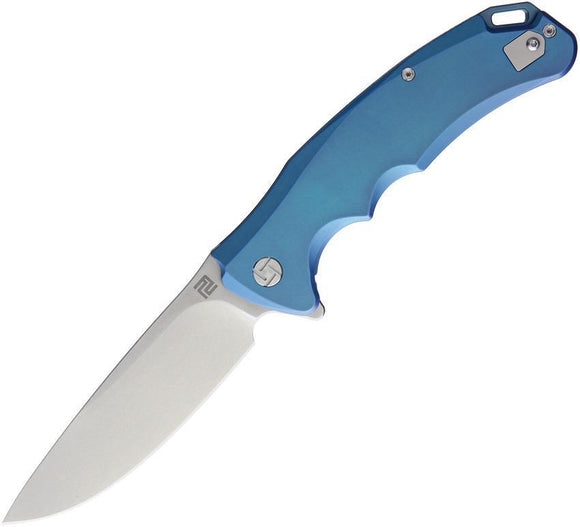 Artisan Tradition Framelock Blue Titanium Handle Steel Folding Knife