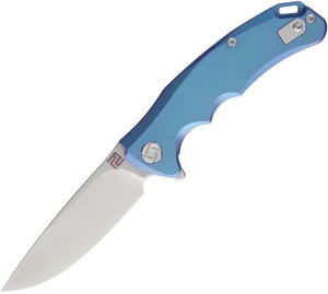 Artisan Small Tradition Framelock Blue Titanium Steel Folding Knife