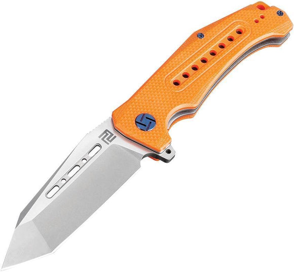 Artisan Jungle Linerlock Orange Handle Tanto Point Folding Knife