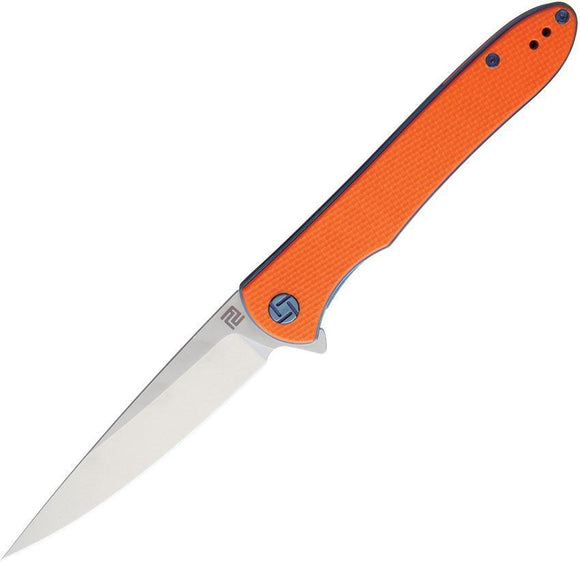 Artisan Shark Linerlock Orange G10 Handle D2 Tool Steel Folding Knife