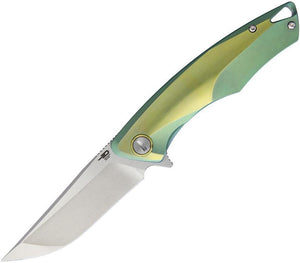 Bestech Knives DOLPHIN Framelock Green/Gold Titanium S35VN Folding Knife