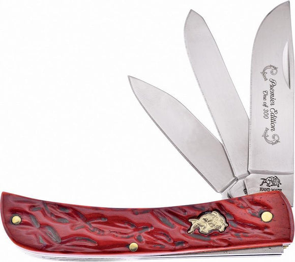 Frost Dirt Buster Dark Red Jigged Bone Folding 3 Blades Knife 1 of 300