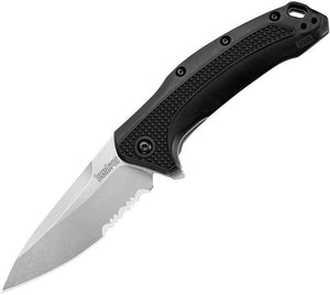 Kershaw Link Linerlock A/O Serrated Blade Black Folding Knife w/ Flipper