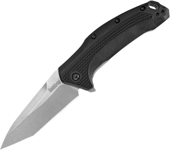 Kershaw Link Linerlock A/O Stonewash Tanto Blade Black Folding Knife EDC