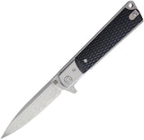 Artisan Classic Linerlock Damascus Steel Black G10 Handle Folding Knife