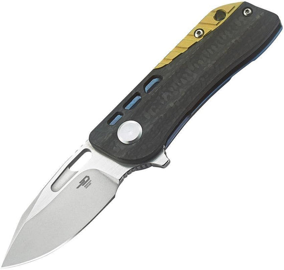 Bestech Knives Engine Gold Blue Titanium Carbon Fiber S35VN Folding Knife