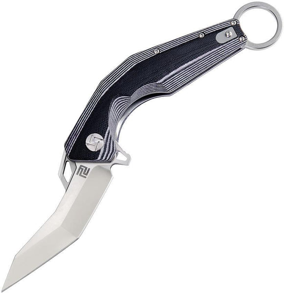 Artisan Cobra Linerlock Black White Handle D2 Tool Steel Folding Knife