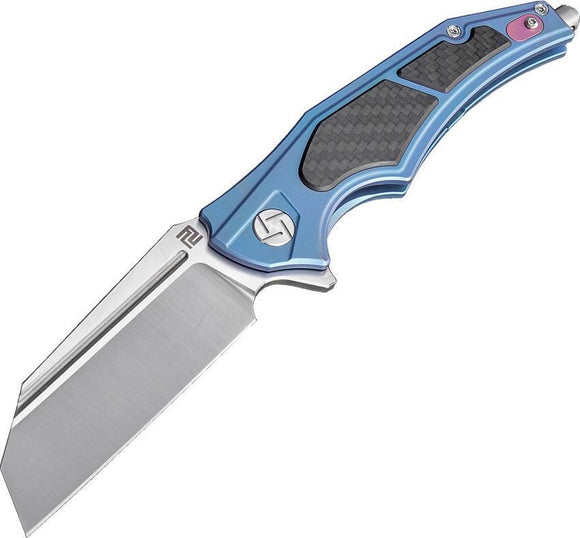 Artisan Apache Framelock Blue Titanium Carbon Fiber S35VN Steel Knife