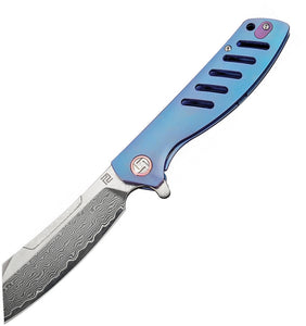 Artisan Cutlery Tomahawk Framelock Blue Damascus folding Knife