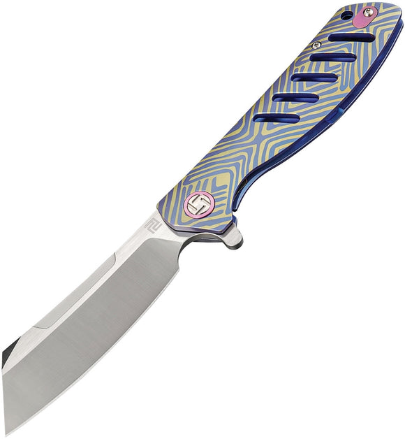 Artisan Tomahawk Blue Pattern Titanium S35VN Wharncliffe Folding Knife