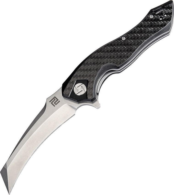 Artisan Cutlery Eagle Hawkbill D2 Black Carbon Framelock Folding Knife